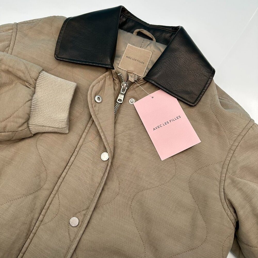 Avec Les Filles Women's Full Zip‎ Snap Quilted Bomber Jacket, Size Small, Pebble